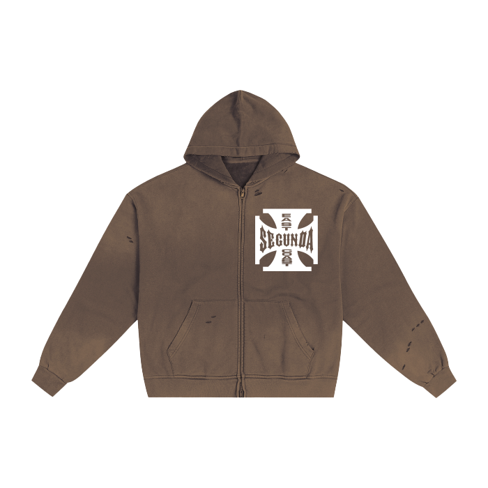 Segunda Choppers Bull Cross Hand-Frayed Sunfaded Zip Hoodie