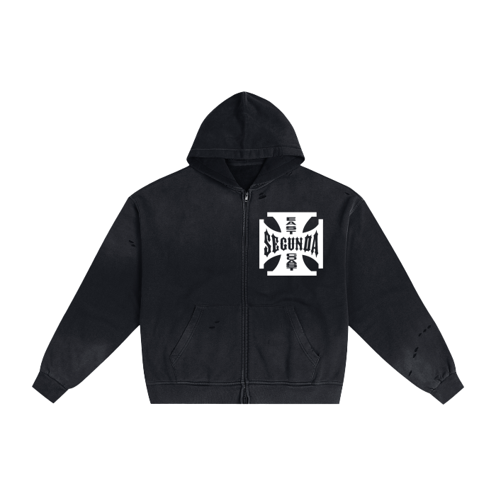 Segunda Choppers Bull Cross Hand-Frayed Sunfaded Zip Hoodie