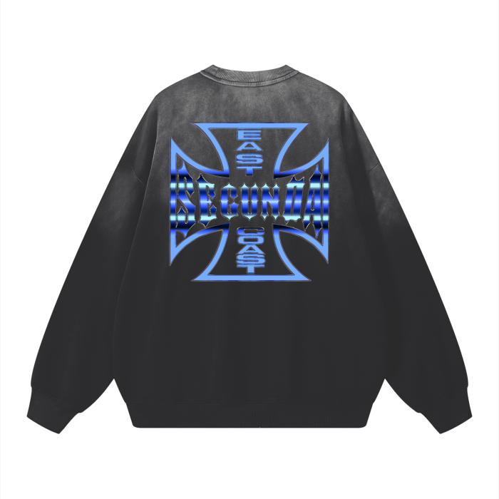 Segunda Choppers "Blue Chrome" Monkey Wash Drop-Shoulder Sweatshirt