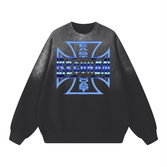 Segunda Choppers "Blue Chrome" Monkey Wash Drop-Shoulder Sweatshirt